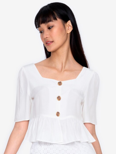 

ZALORA BASICS White Square Neck Babydoll Top