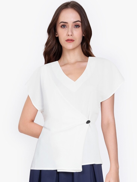 

ZALORA WORK Women White Solid Wrap Top