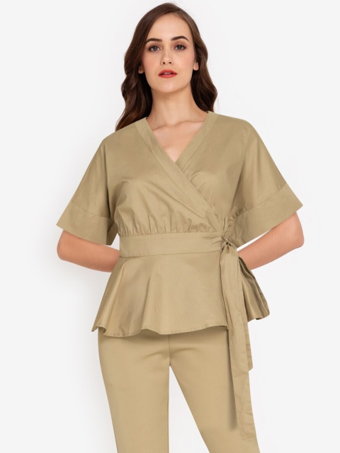 

ZALORA WORK Women Beige Solid Wrap Top
