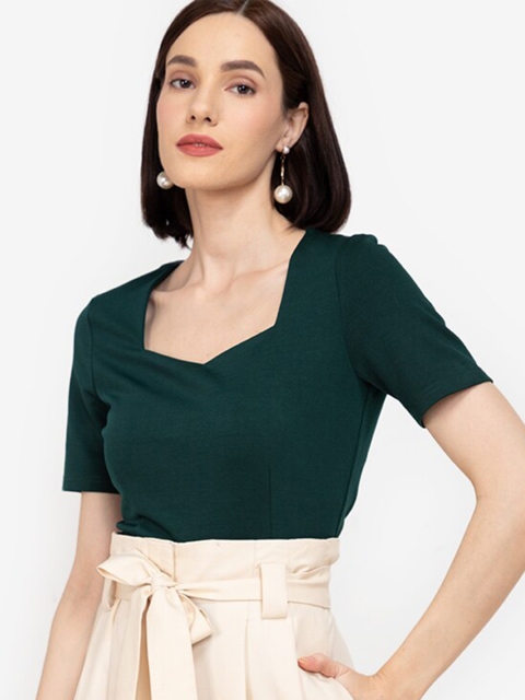 

ZALORA WORK Women Green Solid Sweetheart Neck Top