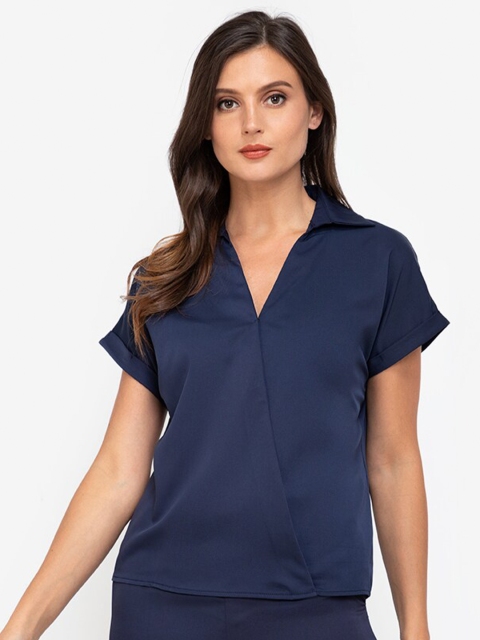 

ZALORA WORK Navy Blue Roll-Up Sleeves Shirt Style Top