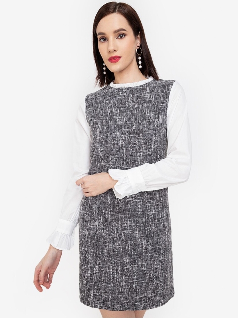 

ZALORA WORK Women Grey & White Colourblocked Longline Top