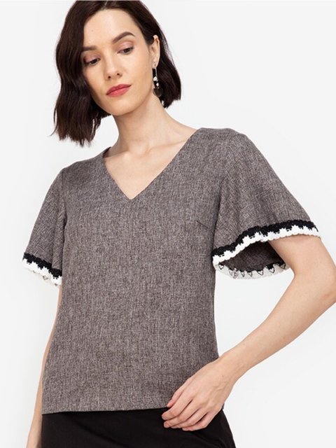 

ZALORA WORK Beige Trim Detail Top