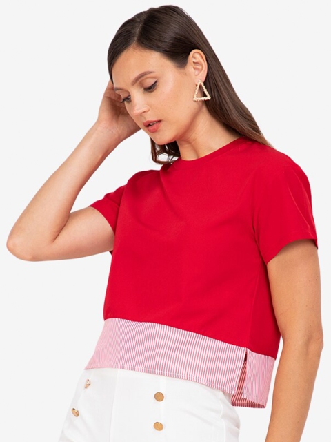 

ZALORA WORK Women Red & White Striped Extended Sleeves Top