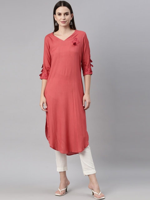 

Neerus Women Red Thread Work Kurta