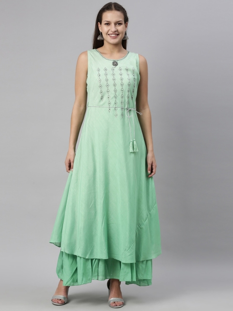 

Neerus Women Green Yoke Design Yoke Design Thread Work Anarkali Kurta