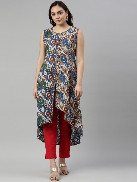 

Neerus Women Blue & Multicoloured Floral Printed Kurta