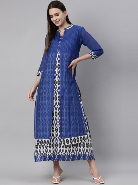 

Neerus Women Blue Chanderi Ikat Silk Kurta