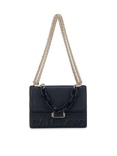 

Da Milano Black Leather Structured Sling Bag with Push Lock
