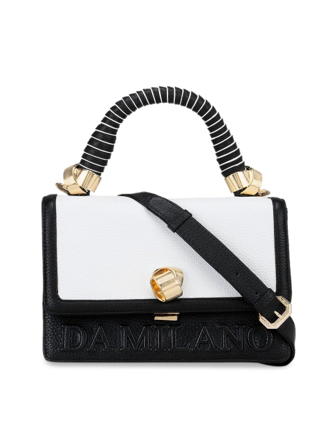 

Da Milano White Colourblocked Leather Structured Handheld Bag