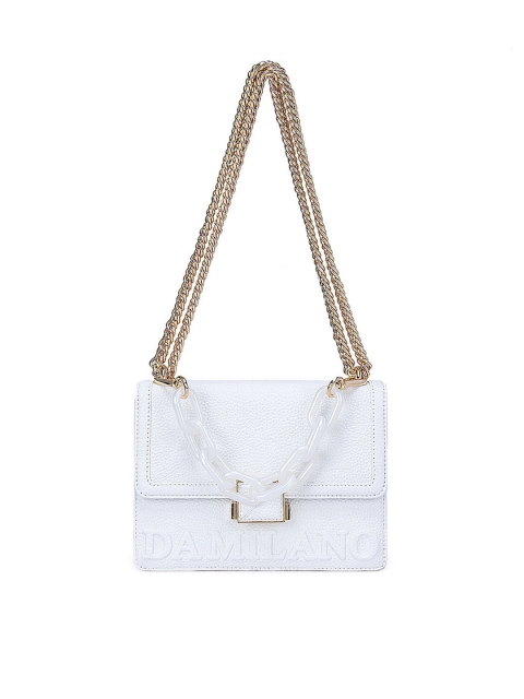 

Da Milano White Animal Textured Leather Structured Shoulder Bag with Quilted