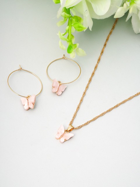 

Ferosh Gold-Plated Pink Stone Butterfly Jewellery Set