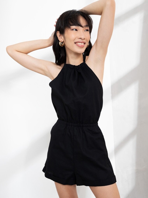 

ORIGIN BY ZALORA Black Linen Halter Neck Jumpsuit