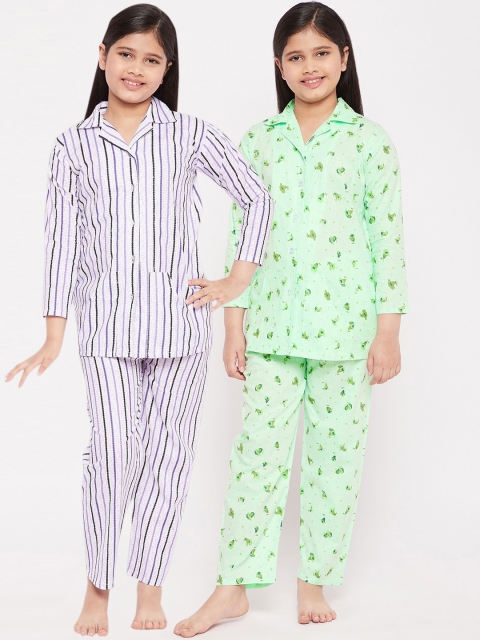 

KYDZI Girls Green & Blue Printed Night suit