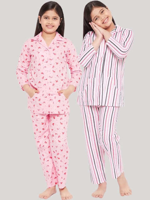 

KYDZI Girls Pink & White Printed Night suit