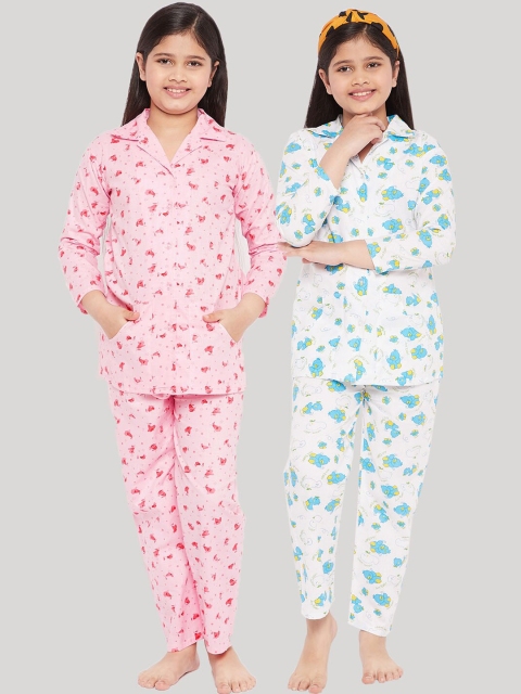 

KYDZI Girls Pink & White Printed Night suit