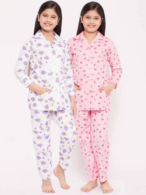 

KYDZI Girls White & Pink Printed Night suit