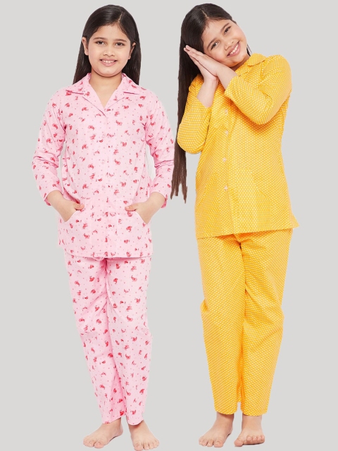 

KYDZI Girls Pink & Yellow Printed Night suit