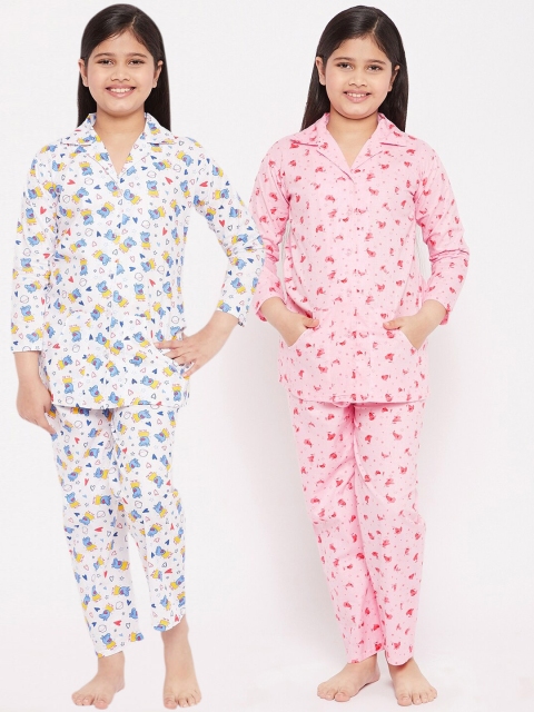 

KYDZI Girls White & Pink Printed Night suit