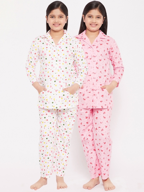 

KYDZI Girls White & Pink Printed Night suit