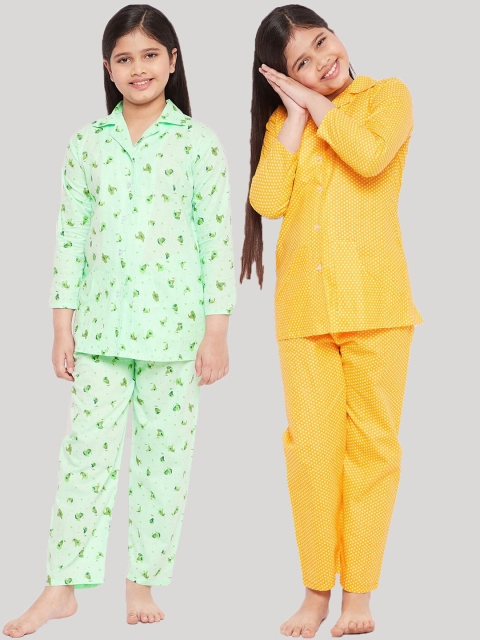 

KYDZI Girls Yellow & Green Printed Night suit