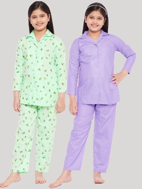 

KYDZI Girls Purple & Green Printed Night suit
