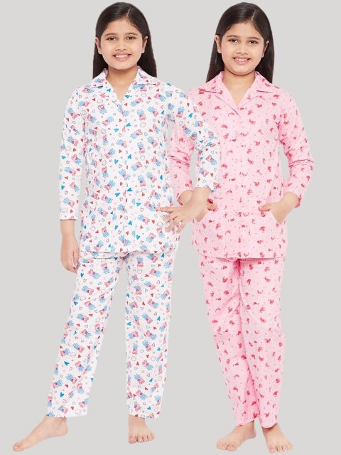

KYDZI Girls Pink & White Printed Night suit