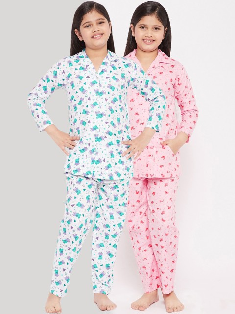 

KYDZI Girls Pink & White Printed Night suit