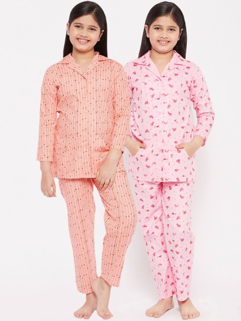 

KYDZI Girls Pink & Peach-Coloured Printed Night suit