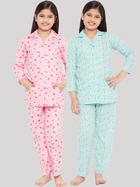 

KYDZI Girls Pink & Green Printed Night suit