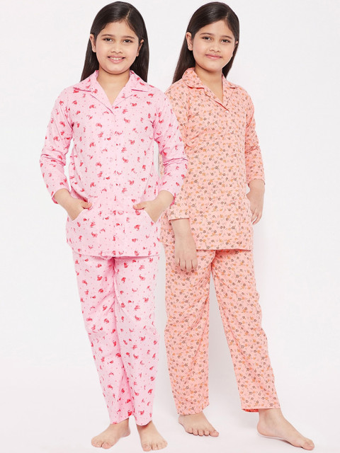 

KYDZI Girls Peach & Pink Printed Night suit
