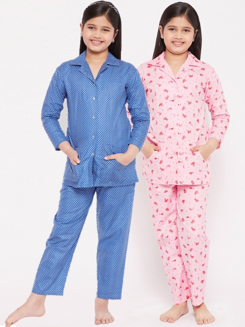 

KYDZI Girls Pink & Blue Printed Night suit