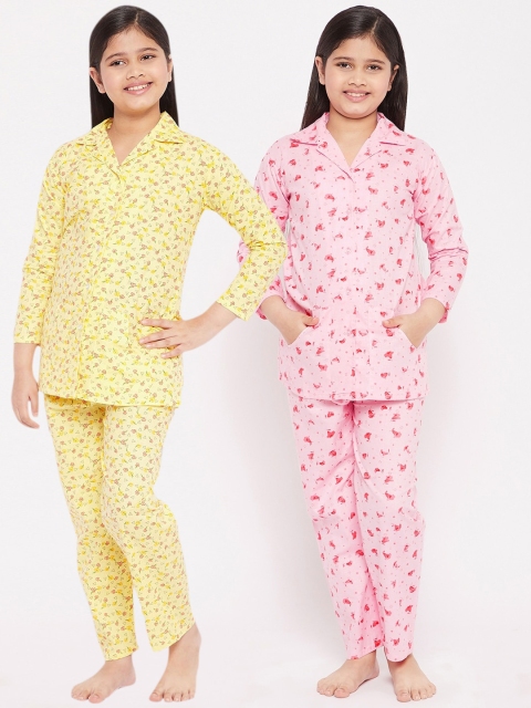 

KYDZI Girls Pink & Yellow Printed Night suit