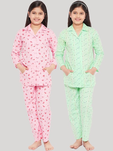 

KYDZI Girls Pink & Green Printed Night suit