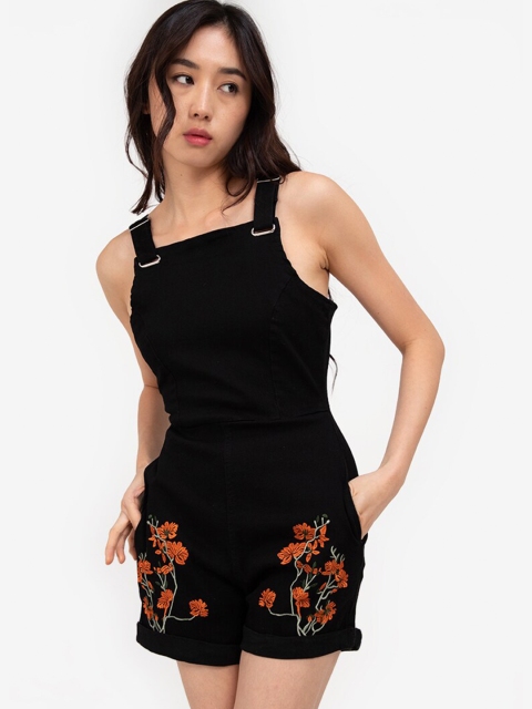 

ZALORA BASICS Black Floral Embroidered Jumpsuit