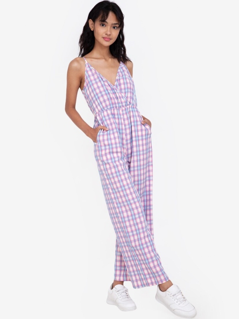 

ZALORA BASICS Purple Checked Basic Jumpsuit
