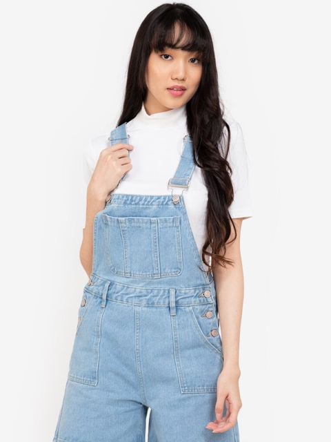 

ZALORA BASICS Women Blue Patch Pocket Denim Dungarees