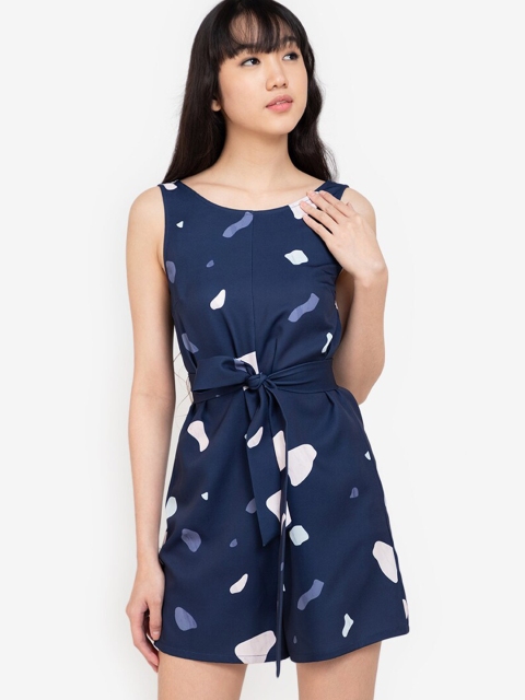 

ZALORA BASICS Navy Blue & White Printed Jumpsuit