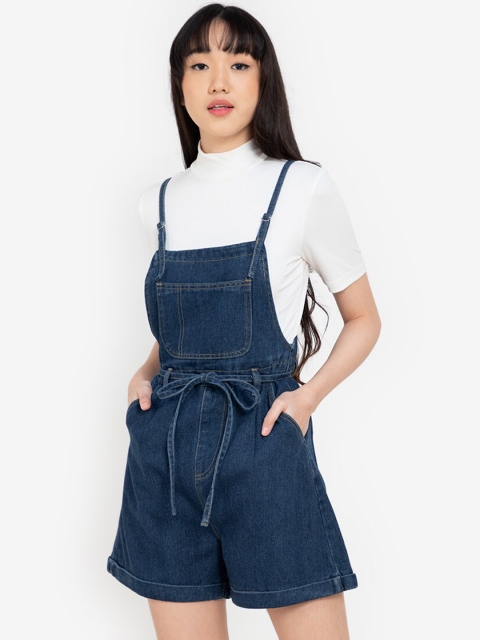

ZALORA BASICS Women Blue Solid Denim Playsuit
