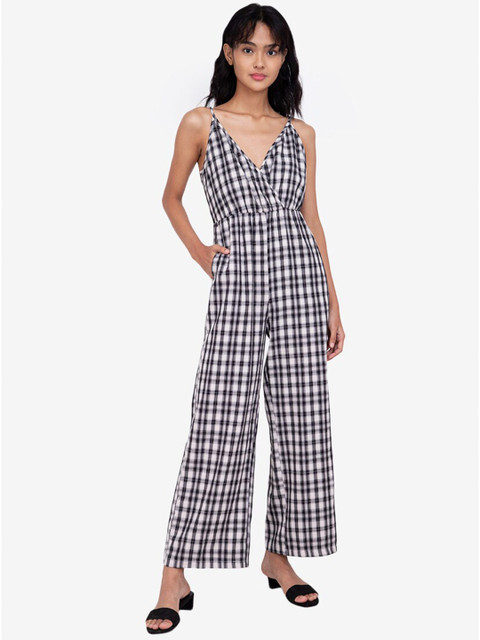 

ZALORA BASICS White & Black Checked Basic Jumpsuit