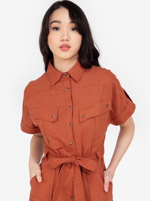 

ZALORA BASICS Rust Linen Jumpsuit