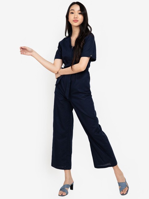 

ZALORA BASICS Navy Blue Linen Basic Jumpsuit
