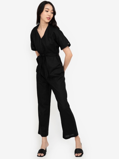 

ZALORA BASICS Black Linen Basic Jumpsuit