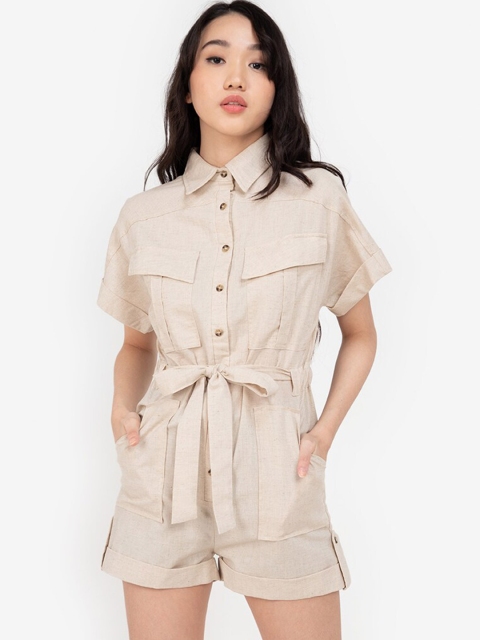 

ZALORA BASICS Beige Linen Blend Jumpsuit