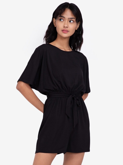 

ZALORA BASICS Black Rib Batwing Playsuit