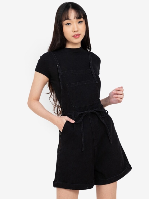 

ZALORA BASICS Black Adjustable Strap Denim Playsuit