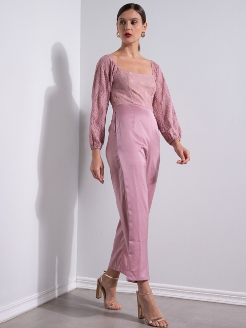 

ZALORA OCCASION Pink Basic Jumpsuit with Lace Inserts