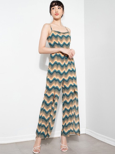 

ZALORA OCCASSION Women Green & Beige Geometric Printed Jumpsuit