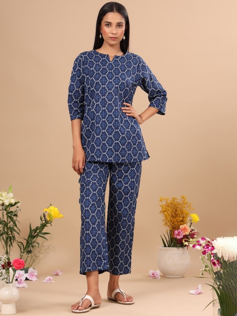 

JISORA Women Blue Printed Night suit