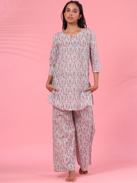 

JISORA Women Off White Printed Night suit